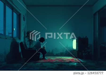 深夜、育児をする不安な表情の母親。育児の悩み。 126458777