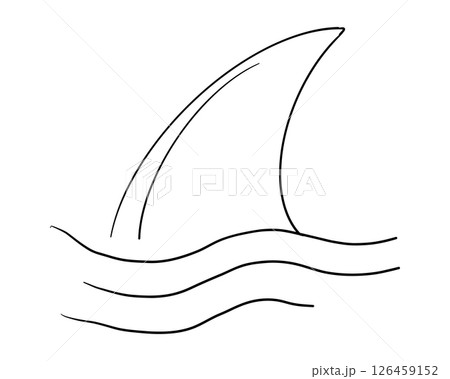 Shark fin sketch with water tattoo. Simple line silhouette dolphin or shark fin underwater. Vintage nautical retro textured shape. 126459152