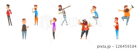Man with Alcohol Drinking Spirits Relax at Bar Vector Set 126459184