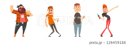 Man with Alcohol Drinking Spirits Relax at Bar Vector Set 126459188