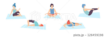 Man and Woman Practice Yoga Exercise and Asana Vector Set 126459198