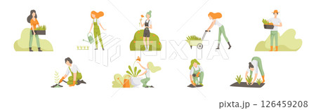 People Character Garden Worker Cultivating Crop Vector Set 126459208