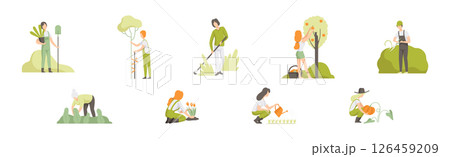 People Character Garden Worker Cultivating Crop Vector Set 126459209