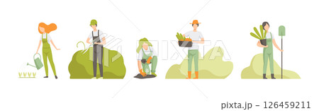 People Character Garden Worker Cultivating Crop Vector Set 126459211