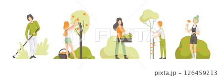 People Character Garden Worker Cultivating Crop Vector Set 126459213