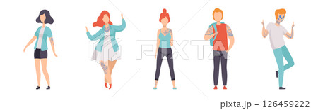 Tattooed or Inked Man and Woman in Standing Pose Vector Set Tattooed or Inked Man and Woman in Standing Pose Vector Set 126459222