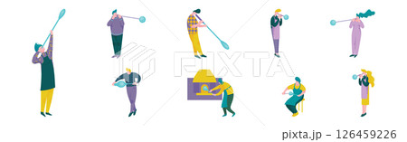 People Characters Glass Blower Inflating Molten Glass into Bubble Vector Set 126459226