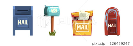 Different Mail and Post Box on Pole Vector Set 126459247