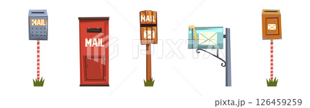 Different Mail and Post Box on Pole Vector Set Different Mail and Post Box on Pole Vector Set 126459259