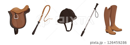Equestrian Sport Object and Different Accessory Vector Set 126459286