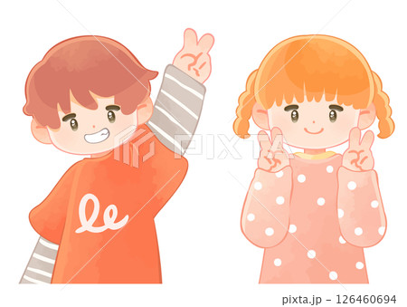 ピースする子供　男の子と女の子 126460694
