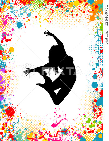 Abstract blots with silhouettes of dancing girl. disco. hand drawing. Not AI. Vector illustration 126460751