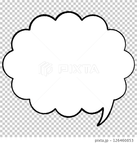 線画手書き風のシンプルな吹き出し 沢山の横長ふわふわ雲型 しっぽ右 モノトーン 線画手書き風のシンプルな吹き出し 沢山の横長ふわふわ雲型 しっぽ右 モノトーン 126460853