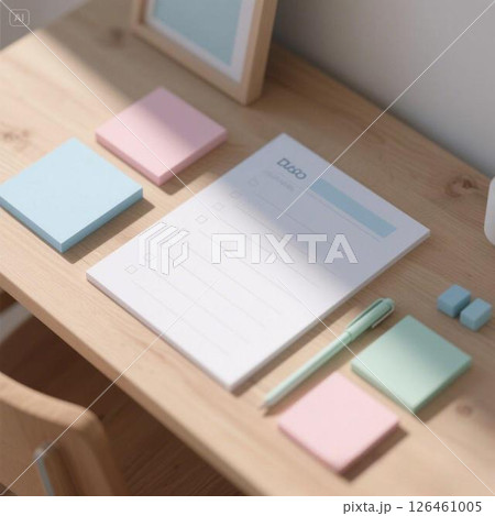 ToDoリストと文房具のフラットレイ　ミニマルな自己管理イメージ 126461005