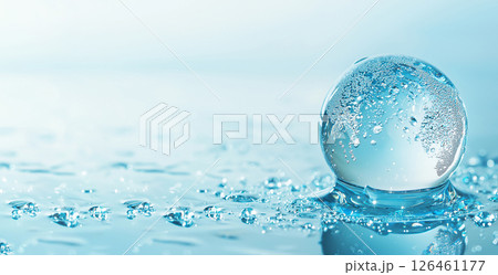 globe in the shape of a water drop in water, world water day, banner 126461177