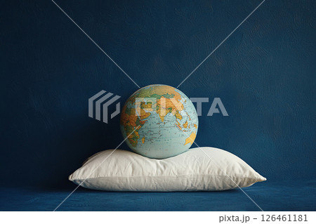 world sleep day, globe on a sleeping pillow 126461181