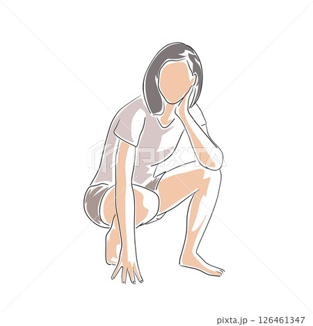 Woman sitting, isolated flat design vector illustration, woman enjoys summer travel 126461347