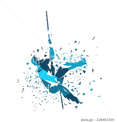 Rope climbing workout, abstract blue isolated vector silhouette, ink drawing 126461354