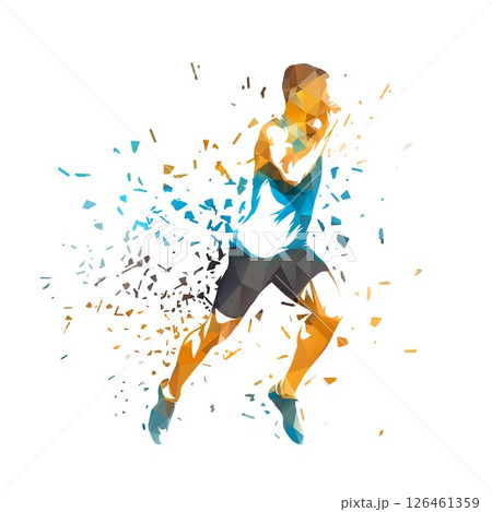 Run, athletics, running man, male sprinter, low polygonal isolated vector drawing, side view 126461359