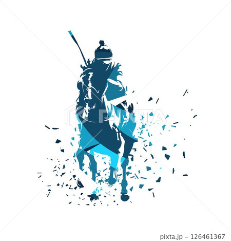 Horse racing, front view, abstract blue vector isolated silhouette with distortion effect 126461367