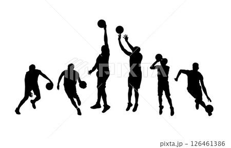 Basketball, group of vector silhouettes of basketball players. Team sport athletes Basketball, group of vector silhouettes of basketball players. Team sport athletes 126461386