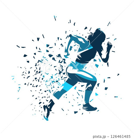 Run, athletics, running woman with distortion effect, female sprinter clipart, abstract blue isolated vector silhouette, side view Run, athletics, running woman with distortion effect, female sprinter clipart, abstract blue isolated vector silhouette, side view 126461485