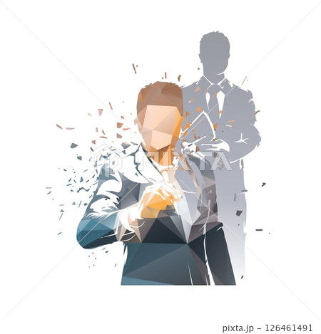 Businessmen, data analyzing, group of business people, isolated vector geometric illustration, low polygonal drawing. Businessman in suit 126461491