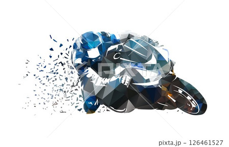 Motorbike racing, isolated low polygonal vector illustration with distortion effect. Motorcycle rider on road motorbike, motorcycle clipart Motorbike racing, isolated low polygonal vector illustration with distortion effect. Motorcycle rider on road motorbike, motorcycle clipart 126461527