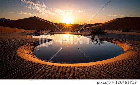 desert with pools at sunset. Background concept. Generated Image 126461718