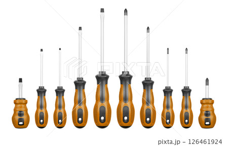 Set of Philips and flathead screwdrivers Brown color on isolated white background 126461924