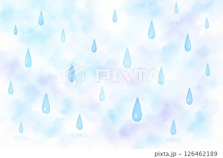 水彩風の雨粒と淡い空模様の背景 126462189