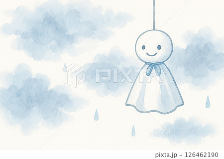 水彩風てるてる坊主と雨雲の背景イラスト 水彩風てるてる坊主と雨雲の背景イラスト 126462190
