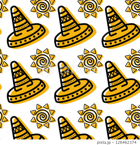 Sombrero and sun pattern. Vector 126462374