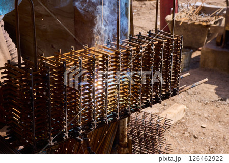 Welding Sparks Are Flying High as Metalwork Beautifully Takes Shape in the Workshop Welding Sparks Are Flying High as Metalwork Beautifully Takes Shape in the Workshop 126462922