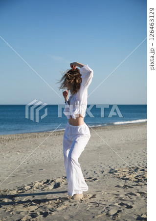 Calabria Dancer Girl On The Beach Near The Sea 126463129