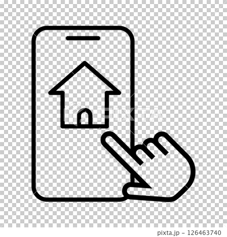 Smartphone and hand line icon searching for properties online 126463740