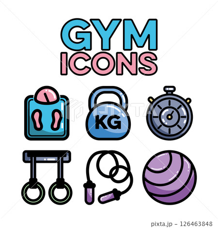 Bold gym icon set. Vector 126463848