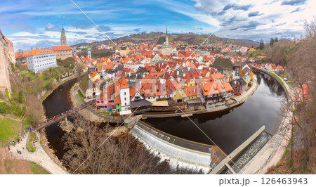 Aerial view of the historical center of Cesky Krumlov, Czech Republic 126463943