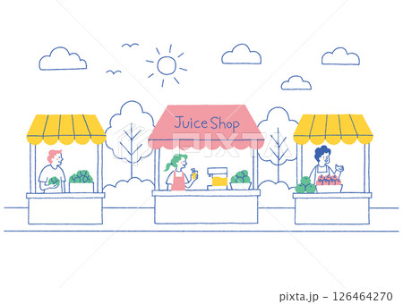 マルシェで野菜や果物を販売する店員たち_色 126464270