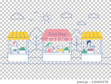 マルシェで野菜や果物を販売する店員たち_色 126464270