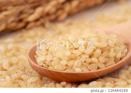 稲穂とスプーンに載せた発芽玄米 126464289