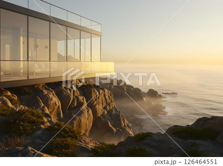 崖の上に浮かぶ、海を見渡すガラスの邸宅1 AI生成画像 崖の上に浮かぶ、海を見渡すガラスの邸宅1 AI生成画像 126464551