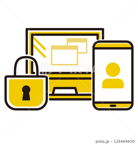 パソコンとスマートフォンを守る南京錠のイラスト 126464650