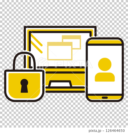 パソコンとスマートフォンを守る南京錠のイラスト 126464650