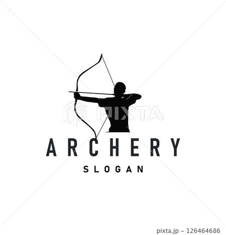 simple archer logo design with simple and elegant black silhouette concept, archery sports symbol as design illustration template simple archer logo design with simple and elegant black silhouette concept, archery sports symbol as design illustration template 126464686