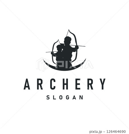 simple archer logo design with simple and elegant black silhouette concept, archery sports symbol as design illustration template simple archer logo design with simple and elegant black silhouette concept, archery sports symbol as design illustration template 126464690
