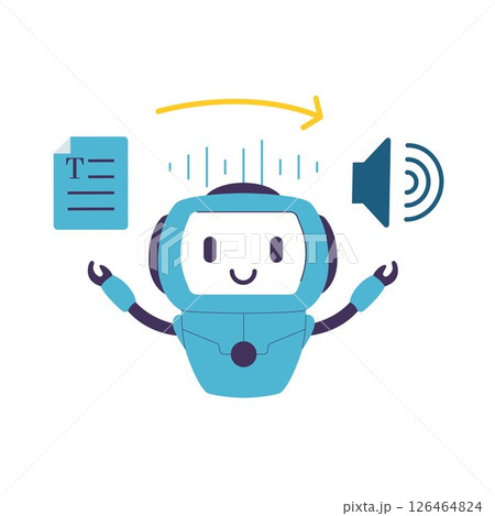 Flat Illustration of AI Robot Converting Text Document into Speech Output Flat Illustration of AI Robot Converting Text Document into Speech Output 126464824
