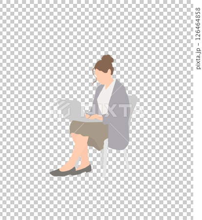 在家工作的女性（羊毛衫，高髻） 126464858