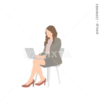 ノートパソコンで業務をこなす女性社員（赤いパンプス） 126464863