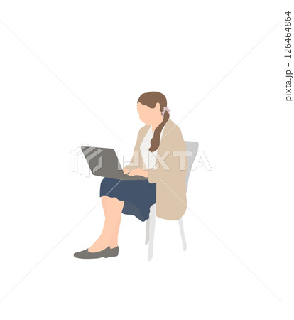 在宅勤務でノートパソコンを操作する女性（ロングヘア） 126464864